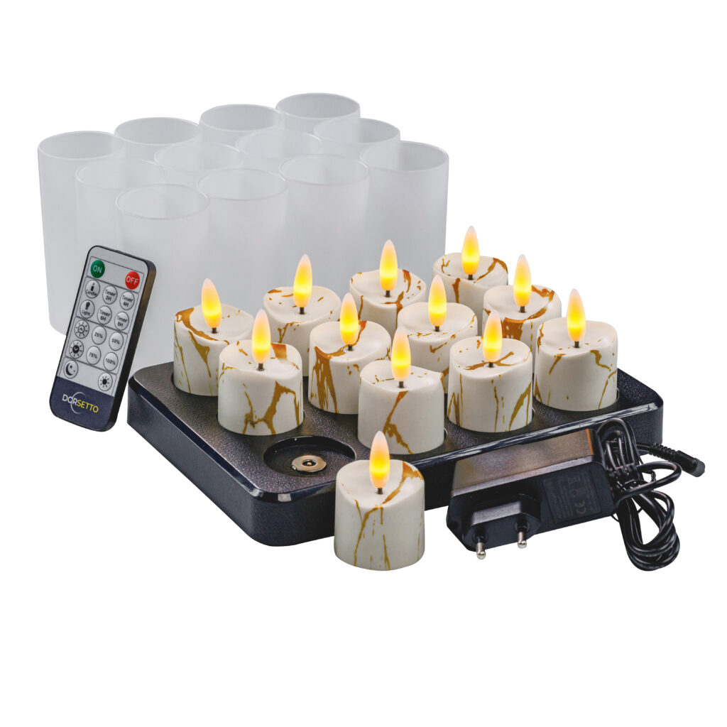 3D oplaadbare LED-Waxine/theelichtjes 105 uur -met Afstandsbediening - 12 stuks - timerfunctie